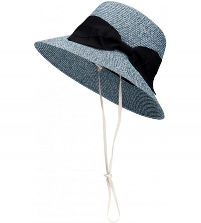 Sun Hats Women Straw Sun Hat Packable Beach Hat - Denim Blue - CM18CHUWIHU $15.66