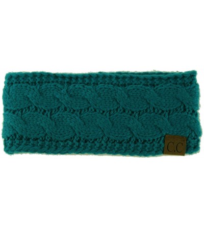 Cold Weather Headbands Winter Fuzzy Fleece Lined Thick Knitted Headband Headwrap Earwarmer - Solid Teal - CG18I4D72RO $12.20