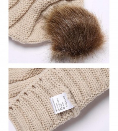 Skullies & Beanies Faux Fur Pom Pom Cable Knit Beanie Women Slouchy Beanie Chunky Baggy Hat Winter Soft Warm Ski Cap - CC18WD...