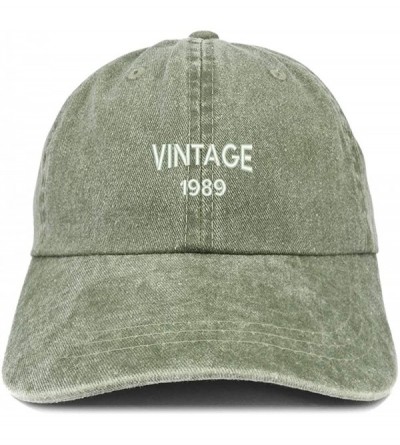 Baseball Caps Small Vintage 1989 Embroidered 31st Birthday Washed Pigment Dyed Cap - Olive - CD18C6QRE0X $15.72