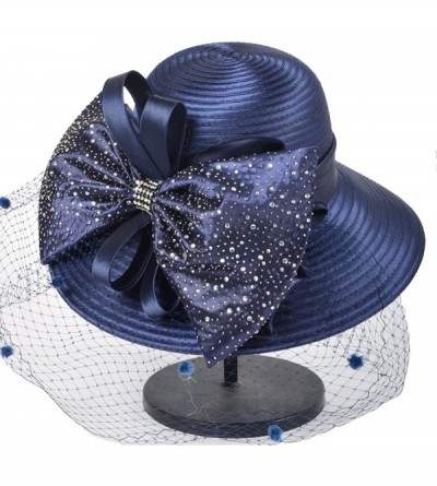 Sun Hats Women's Dressy Church Baptism Wedding Derby Hat - Mesh-navy - CY18C3KT5ZO $27.00