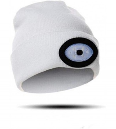 Skullies & Beanies LED Headlamp Beanie Cap-Warm Lighted Headlamp Hat-USB Rechargeable Lighted Hat - White - CQ18I0Z3WAG $9.24