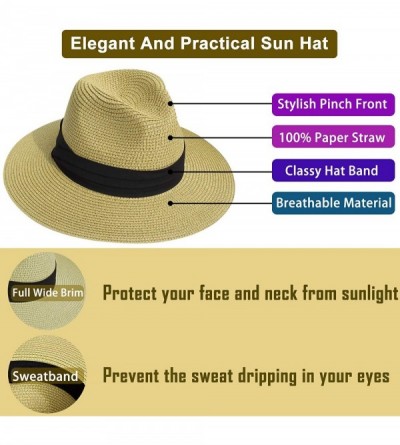 Fedoras Sun Straw Fedora Beach Hat Wide Brim Panama Hat for Both Women and Men UPF50+ - Beige - CZ18WYGNOEQ $14.61