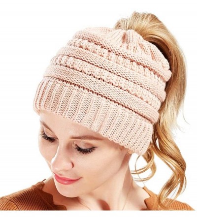 Skullies & Beanies Women's Trendy Warm Winter Beanie Hat Stretch Slouchy Skully Knit Cap Pom Bobble Hat - Pink - CG18KGQC5DQ ...