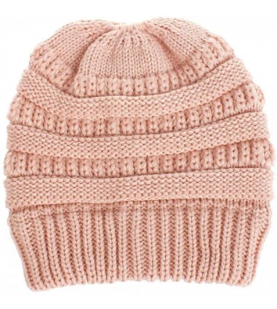 Skullies & Beanies Women's Trendy Warm Winter Beanie Hat Stretch Slouchy Skully Knit Cap Pom Bobble Hat - Pink - CG18KGQC5DQ ...