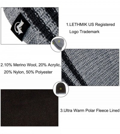 Skullies & Beanies Merino Wool Skull Beanie-Mens Daily Warm Soft Winter Hat Stripe Mix Knit Cap - Light Grey - CJ186HGRMQY $1...