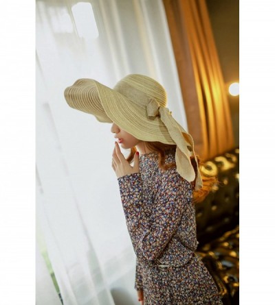 Sun Hats Women Fashion Bowknot Decor Summer Outdoor UV Protect Beach Sun Large Brimmed Foldable Cap Hat - Beige - CG128QWH1CZ...