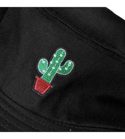 Bucket Hats Unisex Fashion Embroidered Bucket Hat Summer Fisherman Cap for Men Women - Cactus Black - CA18WE8XO0O $12.97