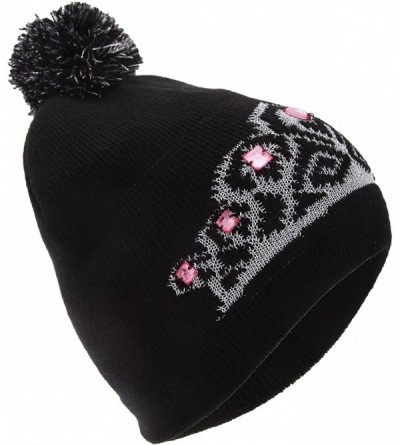 Skullies & Beanies Womens/Ladies Tiara Pattern Winter Beanie Bobble Hat - Black - CH127MS16IT $7.41