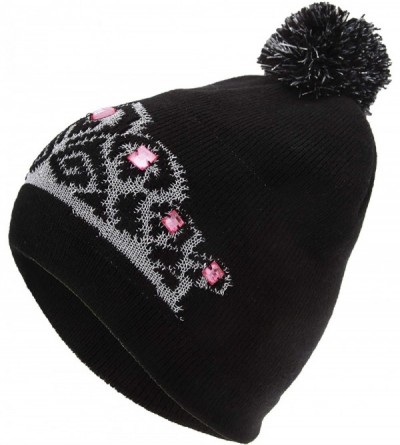 Skullies & Beanies Womens/Ladies Tiara Pattern Winter Beanie Bobble Hat - Black - CH127MS16IT $7.41
