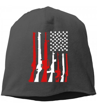 Skullies & Beanies American Flag with Machine Guns Beanies Cap for Men Women - Black - C2187D54HWS $10.19