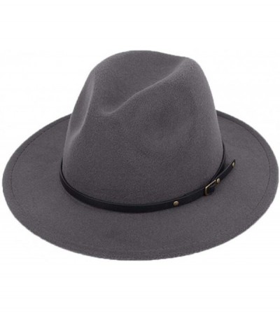 Fedoras 1PCS Wool Blend Fedora Hat with Belt Buckle Brim Hat Derby Cap Jazz Hat(Khaki) - Grey - CE18ZT70S36 $42.42