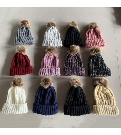 Bomber Hats Womens Winter Beanie Hat- Warm Cuff Cable Knitted Soft Ski Cap with Pom Pom for Girls - E - C318ADUZ7RE $11.69