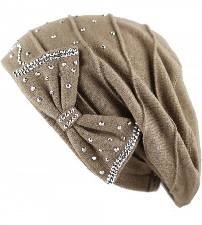 Skullies & Beanies Women's Handmade Warm Baggy Fleece Lined Slouch Beanie Hat - 2. Ribbon2 - Khaki - CD18ZN445K4 $26.58