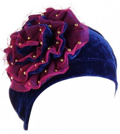 Skullies & Beanies Muslim Hat Pleated Twist Turbans for Women African Printing India Chemo Cap Hairwrap Headwear - Blue-a - C...