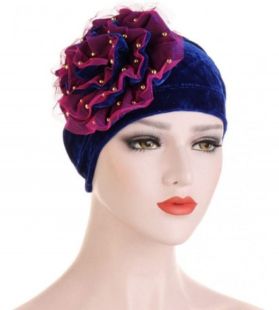Skullies & Beanies Muslim Hat Pleated Twist Turbans for Women African Printing India Chemo Cap Hairwrap Headwear - Blue-a - C...