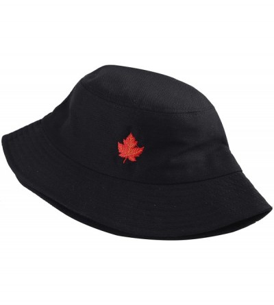 Bucket Hats Unisex Fashion Embroidered Bucket Hat Summer Fisherman Cap for Men Women - Leaf Black - C618SQZXXEX $13.10