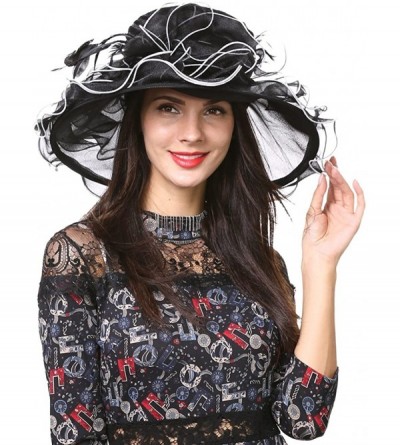 Sun Hats Womens Kentucky Derby Church Dress Wedding Floral Tea Party Hat S056 - Black1 - CF196U7G6DE $31.02