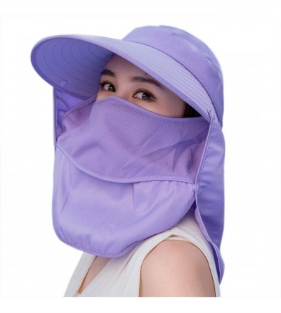 Sun Hats Women Sun Wide Brim UV Protection Fishing Hats Foldable Ponytail Summer Hat with Detachable Flap - Purple - CE194T7C...