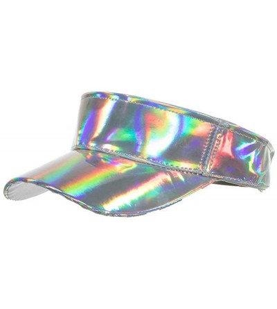 Visors Shiny Holographic Plain Sport Sun Visor Laser Leather Adjustable Summer Cap - Silver - CU18Q5MM805 $13.22