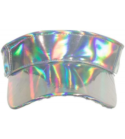 Visors Shiny Holographic Plain Sport Sun Visor Laser Leather Adjustable Summer Cap - Silver - CU18Q5MM805 $13.22